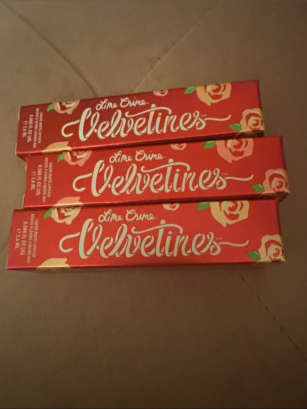 Lime Crime Velvetines. Bundle (3)Shades in Scandal(1)&Red Rose(2).NIB